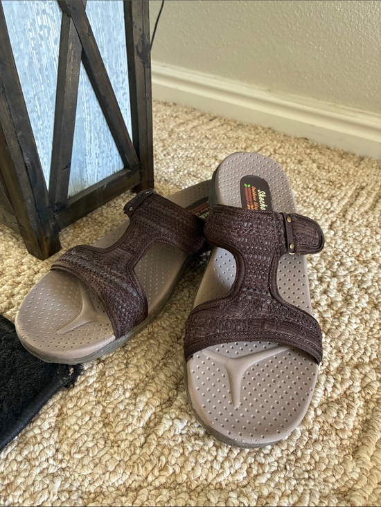 Skeechers Shoes - Women's Brown Slide Sandals with Cushioned Footbed